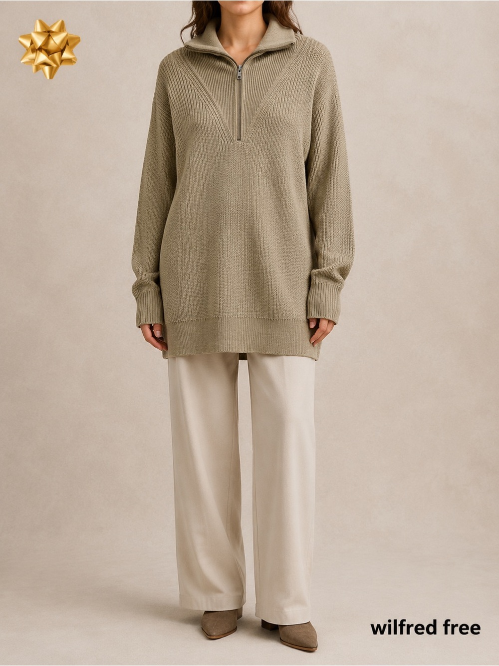 Aritzia Wilfred Free Caton Sweater S 100% Merino Wool 1/3 Zip Oversized